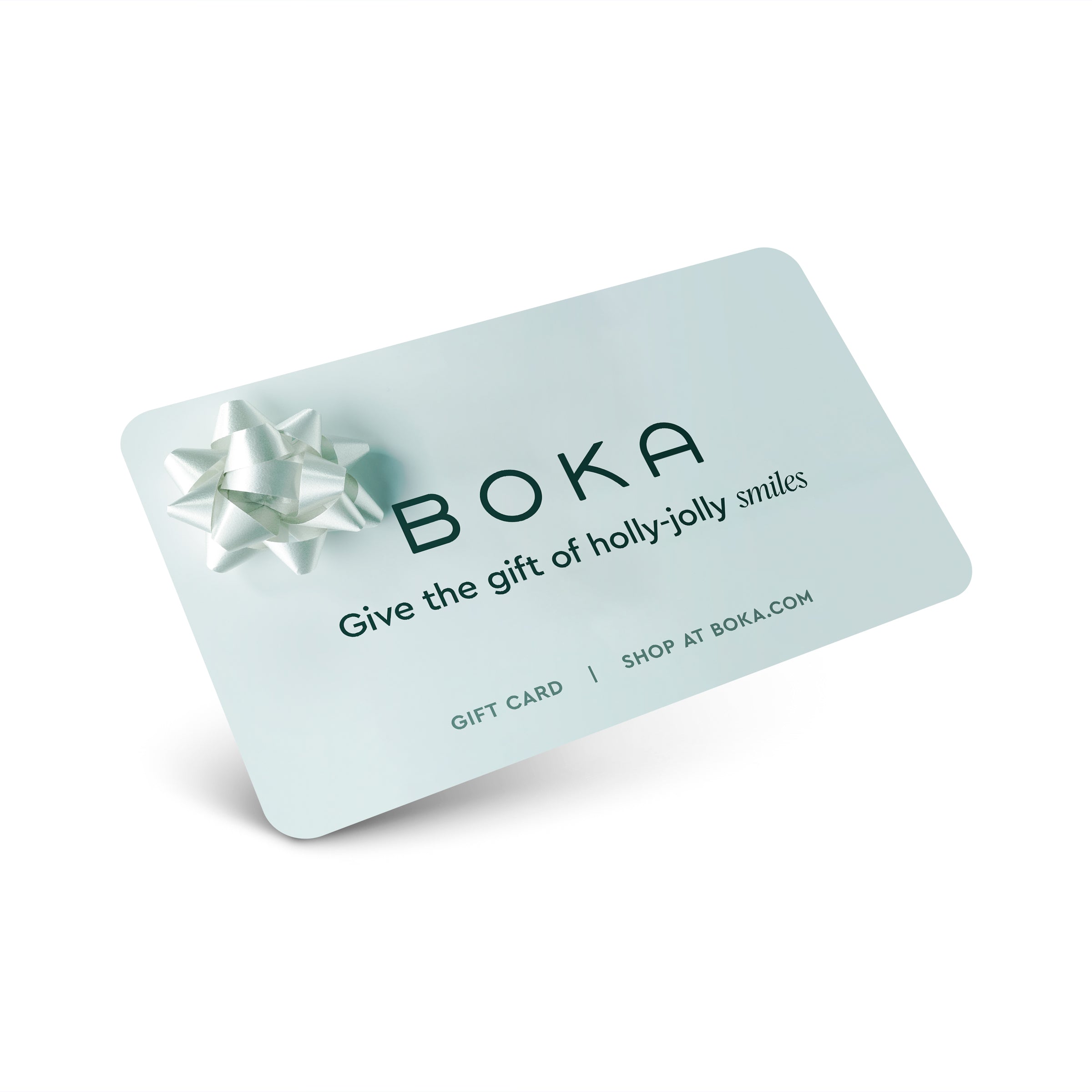 Boka E-Gift Card—send smiles online with a light blue card and silver bow at boka.com.