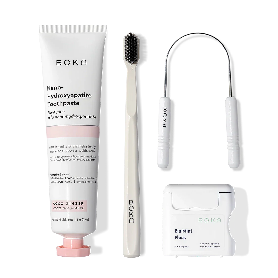 The Starter Kit includes toothpaste, a toothbrush, tongue cleaner, and dental floss arranged neatly.