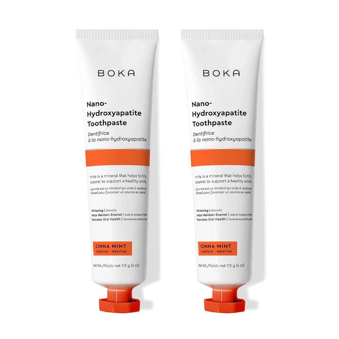 N-Ha Toothpaste 2-Pack in Cinna Mint flavor remineralizes teeth and comes with two tubes.