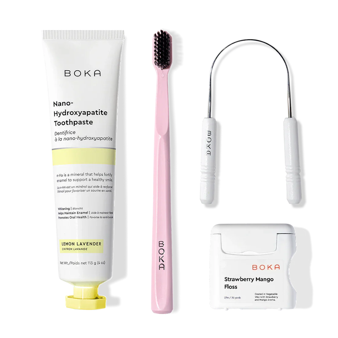 Starter Kit—nano-hydroxyapatite toothpaste, charcoal toothbrush, and floss for essential oral care.