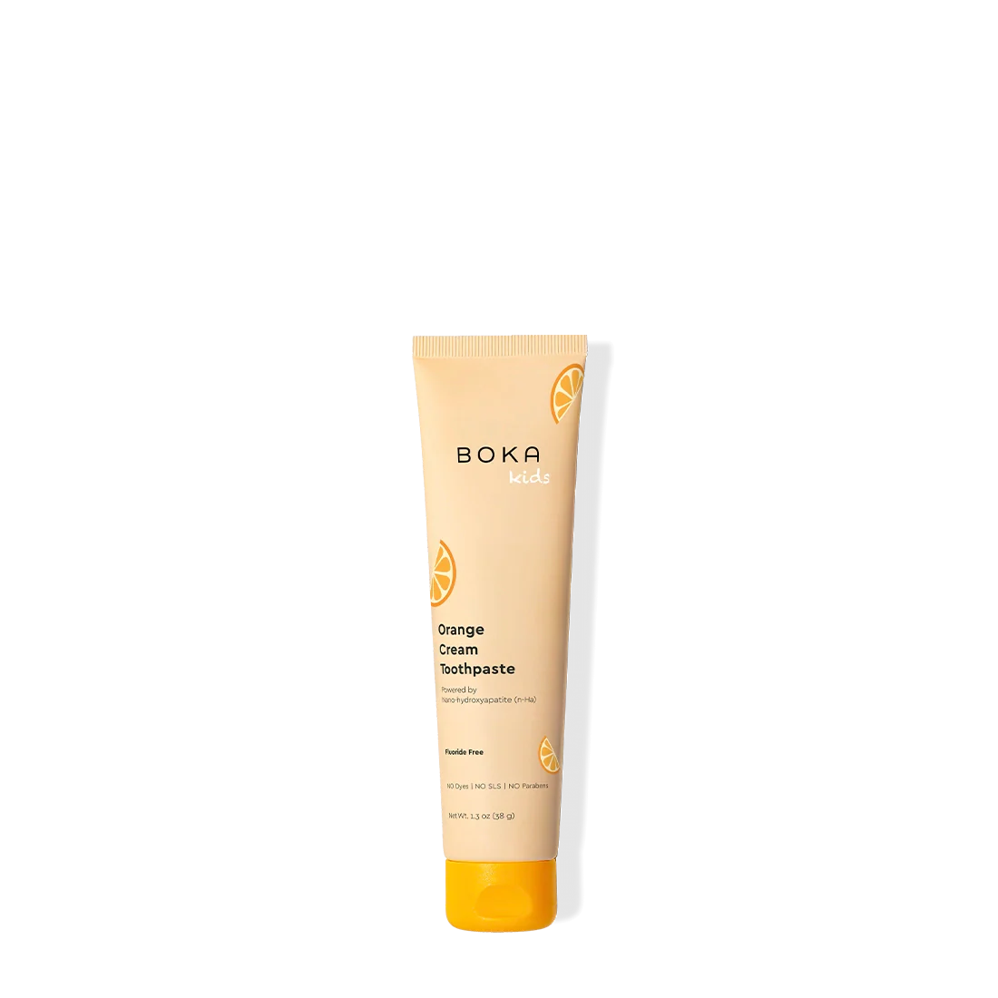 Boka Orange Cream toothpaste tube on a white background