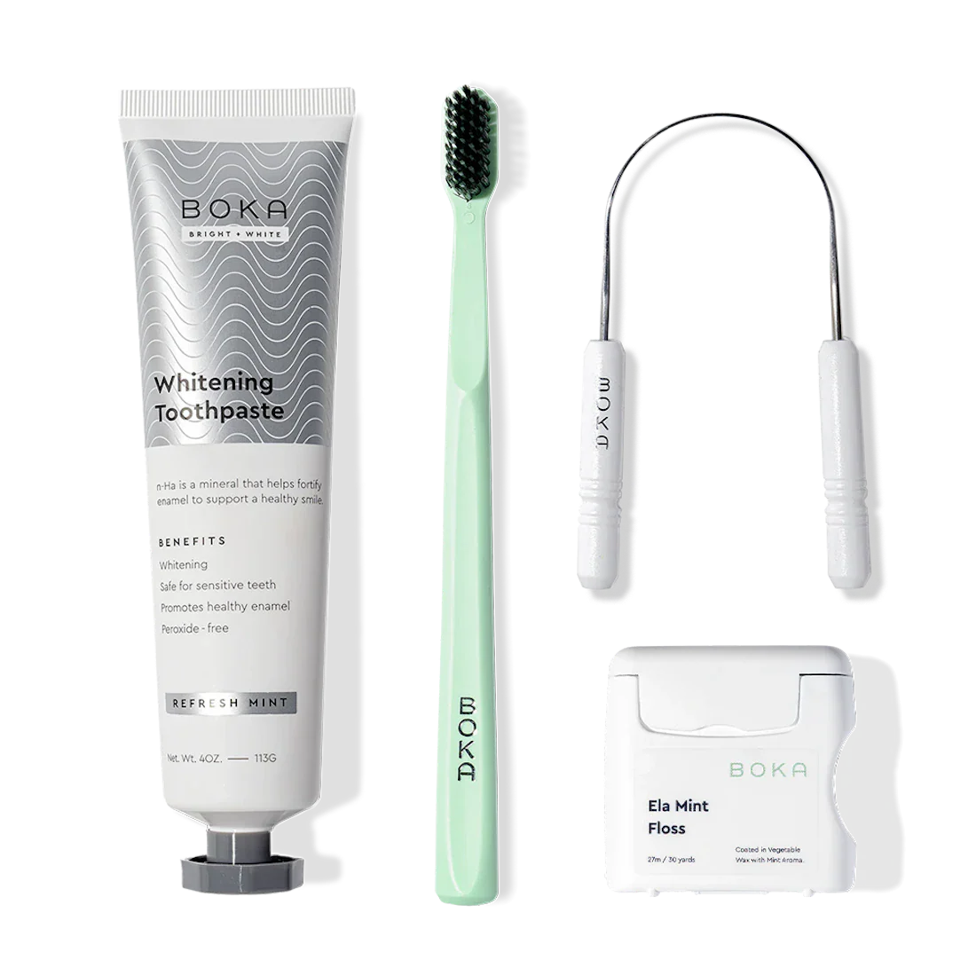 Starter Kit with nano-hydroxyapatite toothpaste and toothbrush arranged on a white background.