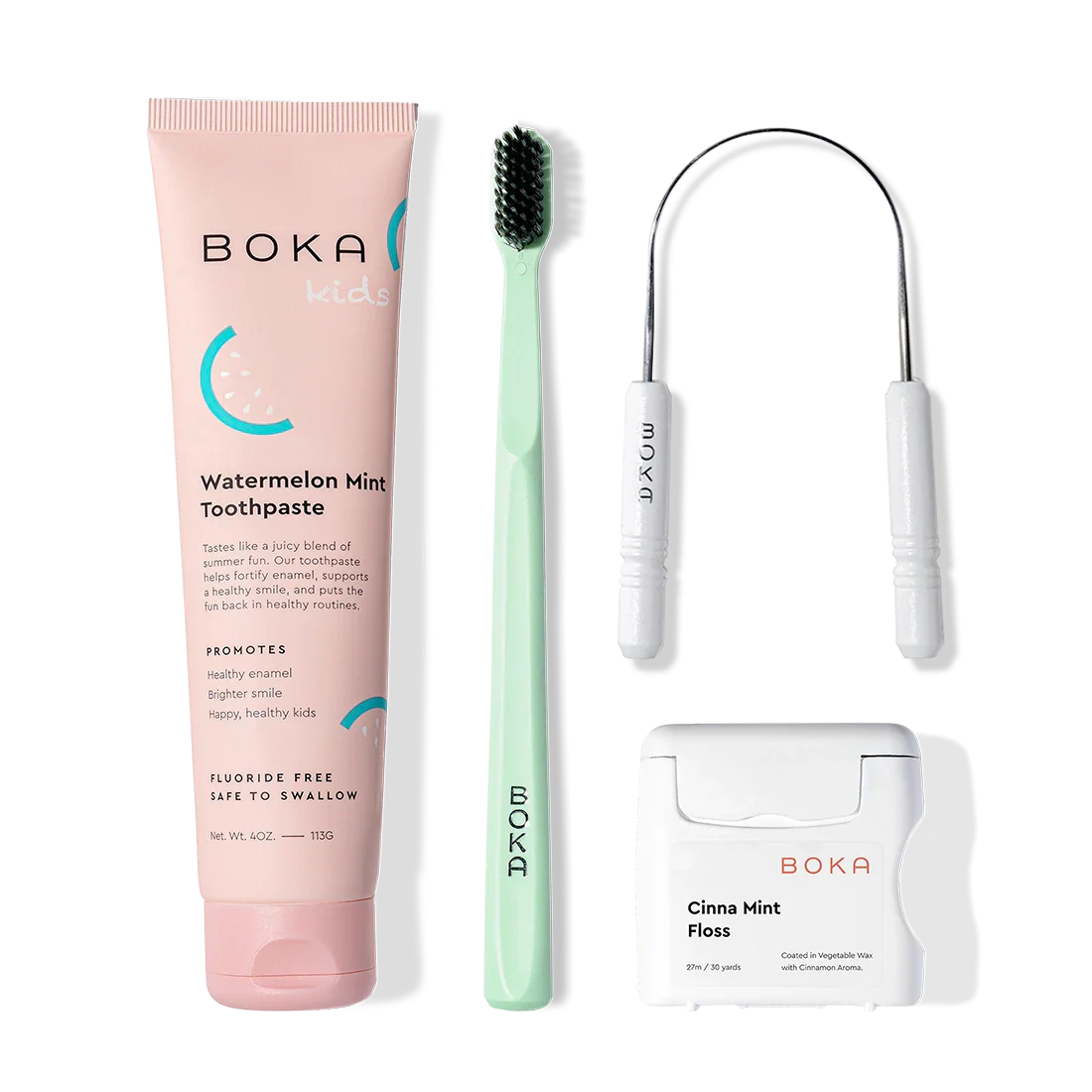 Starter Kit: includes n-Ha toothpaste, mint toothbrush, tongue cleaner, and Cinna Mint floss.