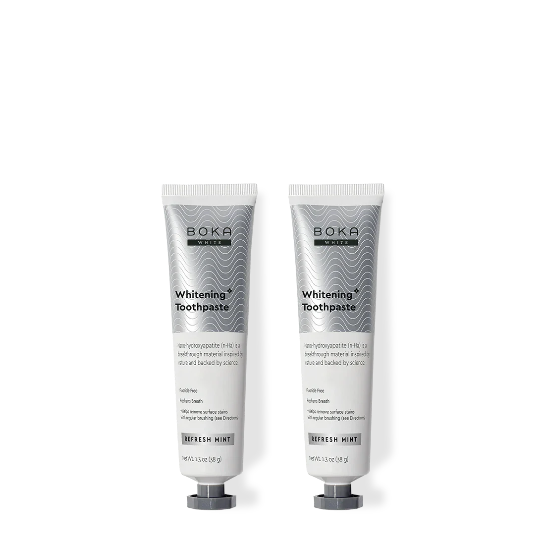 Two tubes of Boka Toothpaste on a white background